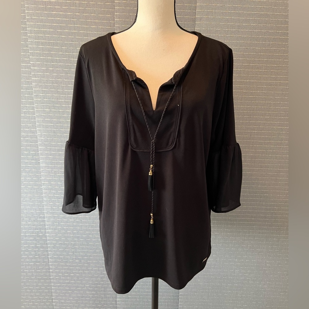 Ellen Tracy Bell Sleeve Blouse with Tie Front